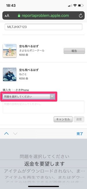 iPhone　設定画面から返品申請
