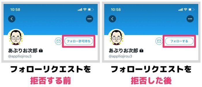 Twitter フォローリクエスト のやり方 承認 拒否 放置するとどうなる アプリオ