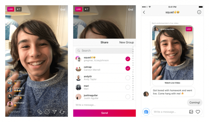 インスタグラム、ライブ動画をダイレクト（DM）を通じてシェア可能に
