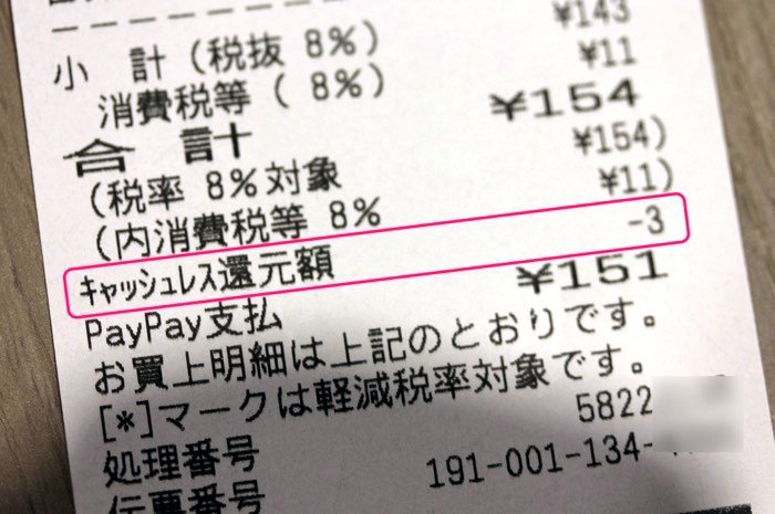 コンビニのレシートに記載された「キャッシュレス還元額」とは？ 消費増税前より安くなるかも