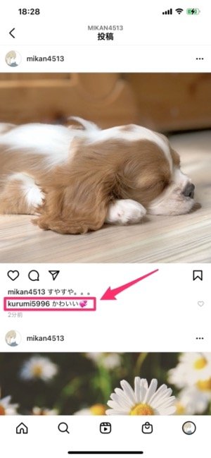 コメントをタップ