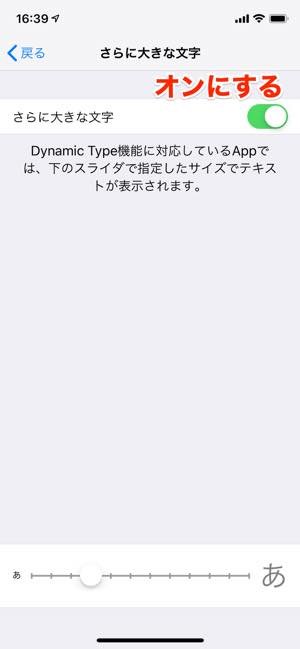 iPhone　設定画面　さらに大きな文字