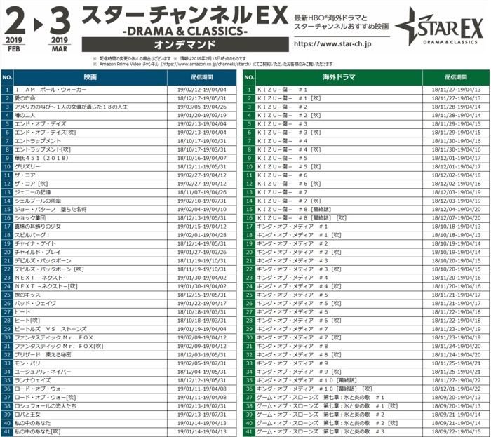 スター チャンネル 番組 表