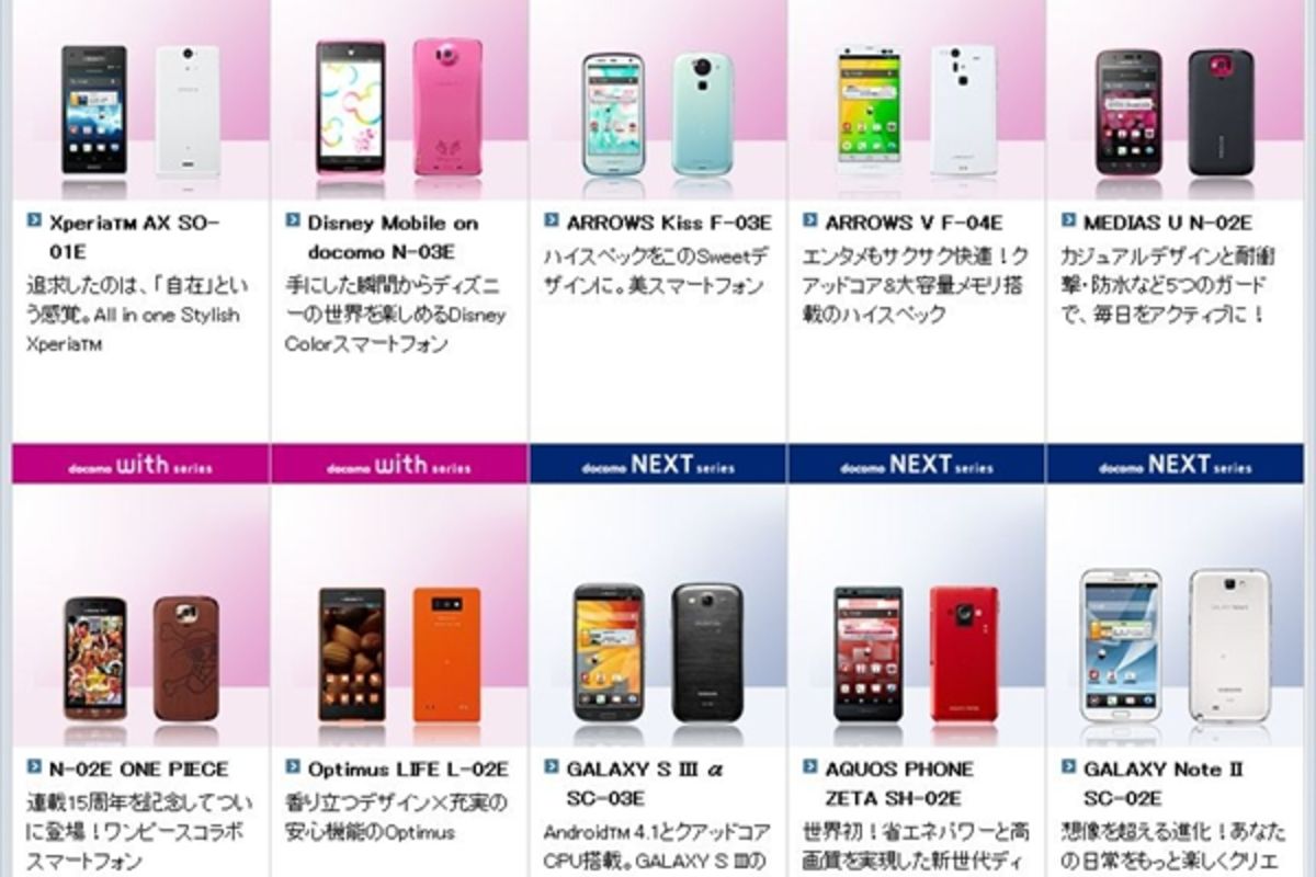 ドコモ スマートフォン2012年冬モデル 人気ランキング 2012.11.6