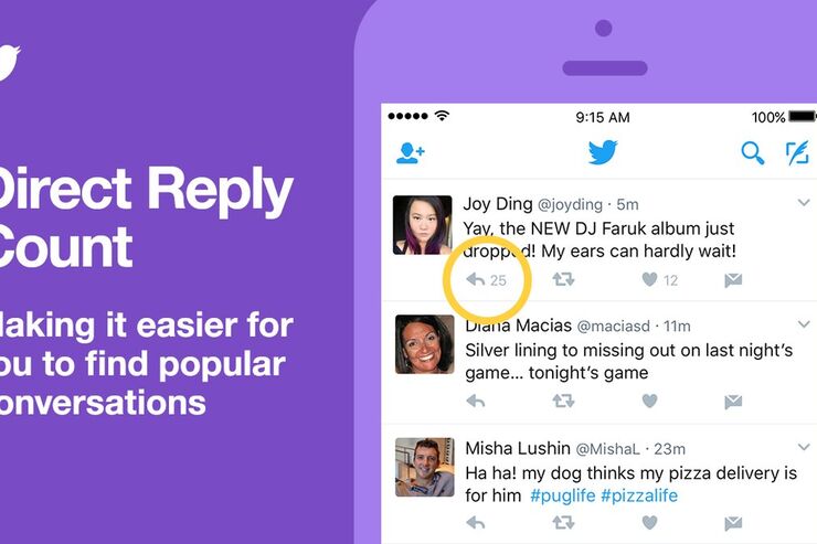 Twitter公式アプリ、返信数をリプライアイコン右横に表示する仕様変更