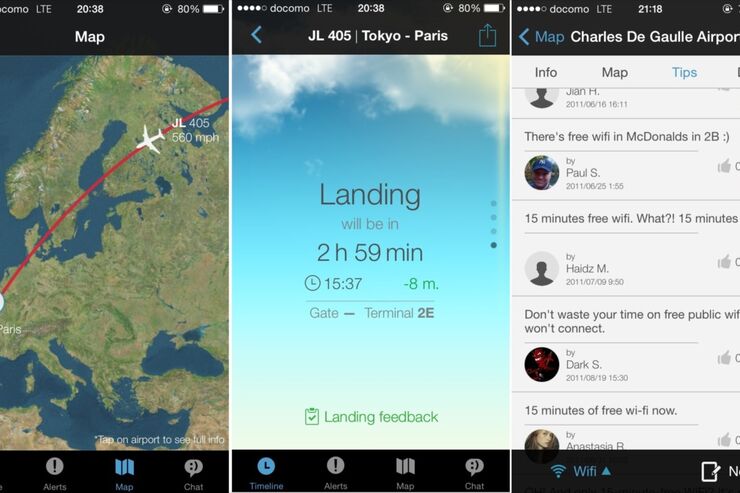 App in the Air：フライトの運行状況を専属ガイドのようにサポート、Wi-Fiスポットなど世界中の空港で役立つ口コミも満載のアプリ