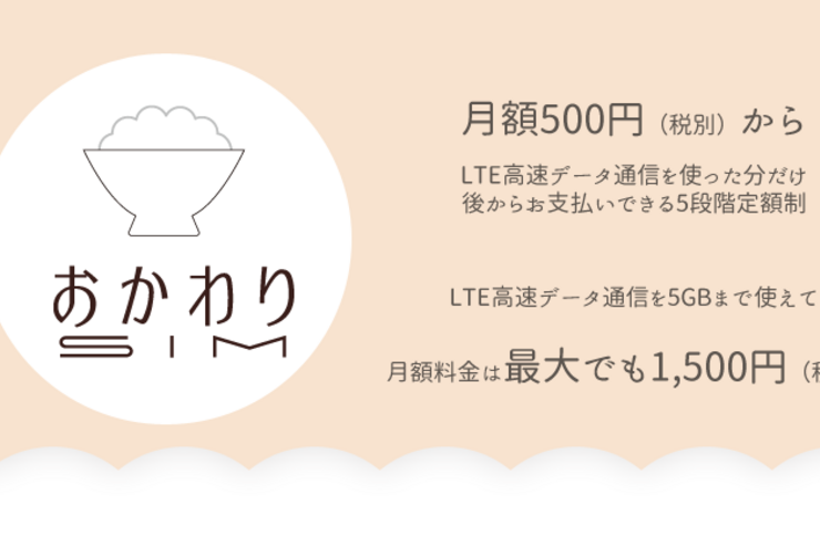 日本通信が「おかわりSIM」、月500円から1500円までの1GBごと5段階定額プラン