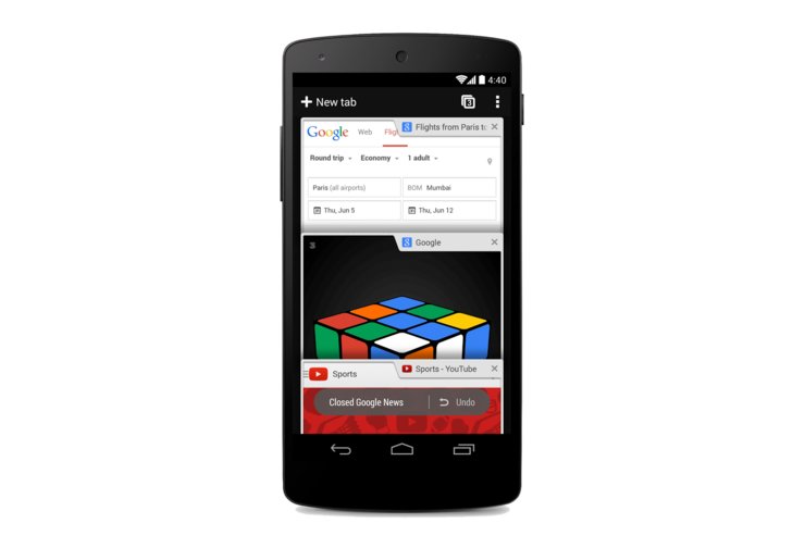 Android版Chromeがアップデート、閉じたタブを復元可能に