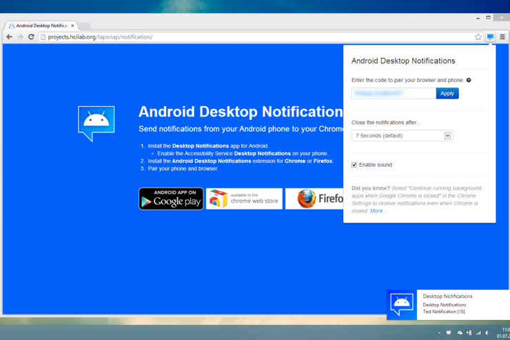 スマホの通知をデスクトップ上でも確認できるようにする「Desktop Notifications」