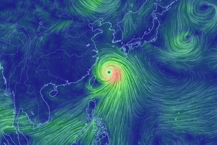 台風8号の風速をアニメーションで可視化する「Earth」が美しい