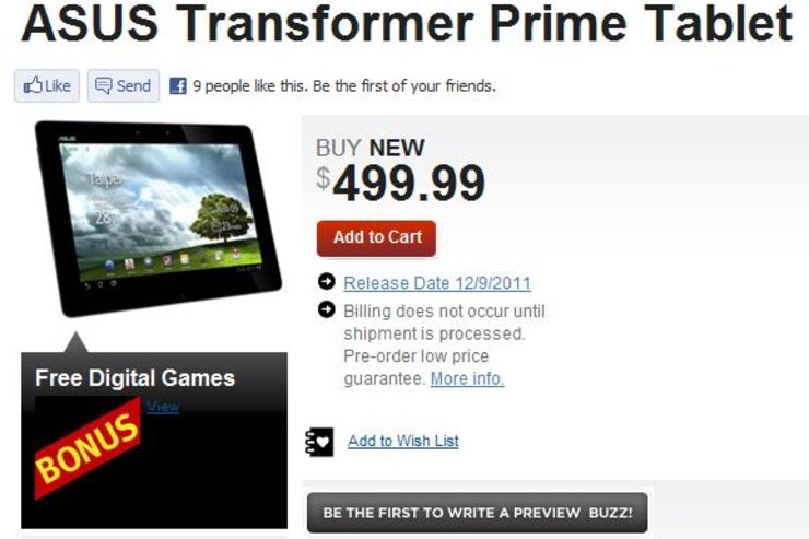 初のクアッドコアTegra3搭載のキーボード着脱式タブレット「Eee Pad Transformer Prime」は12月9日発売か