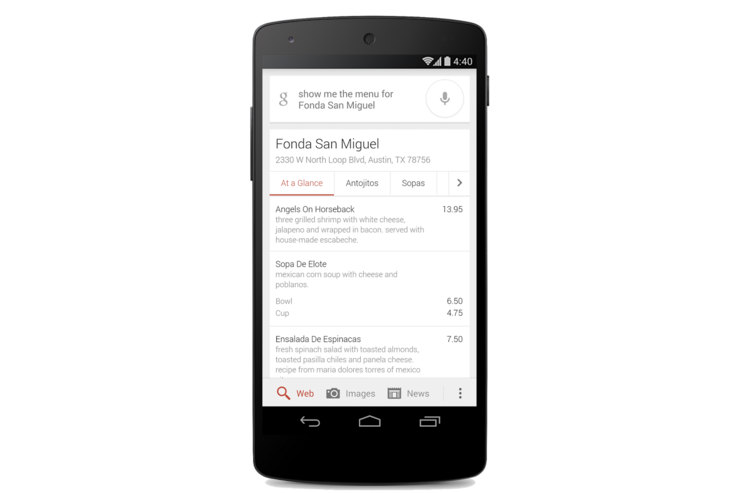 Google、レストランメニューの検索機能を追加