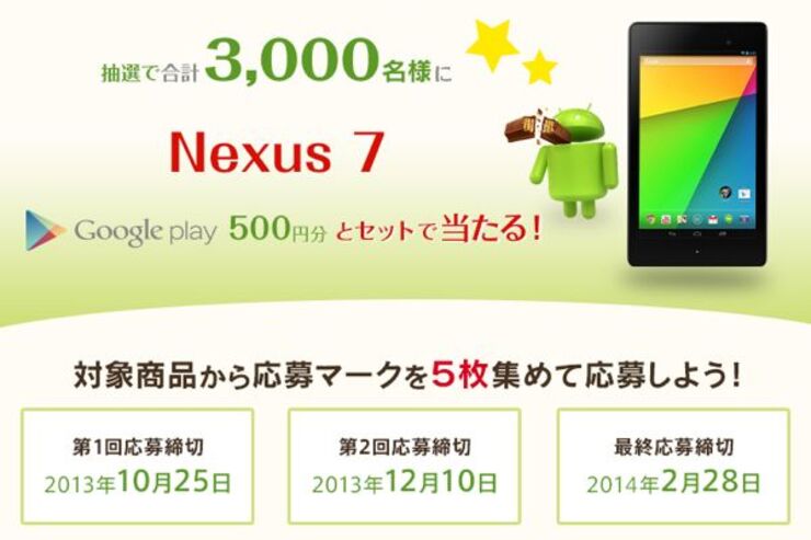 KitKatを買ってNexus7を手に入れよう、抽選での当選者数は合計3000人
