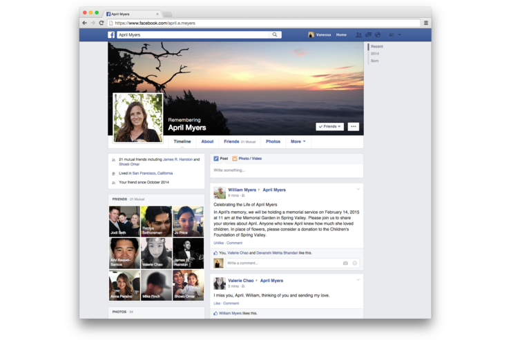 Facebook、死亡したユーザーのアカウントを管理できる「相続人」機能を追加