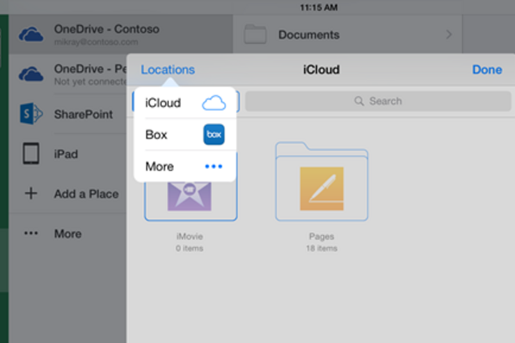 Officeアプリ、iCloudやBoxなど他のクラウドストレージとも連携