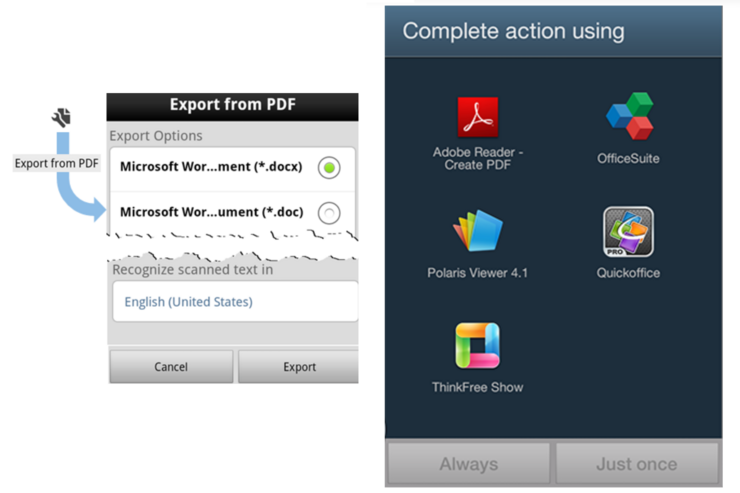 Adobeは、Android向け「Adobe Reader」アプリを最新アップデートし（v11.1.0）、アプリ内で利用できる「Adobe PDF Pack」および「Adobe ExportPDF」サービスの提供を有料アドオンとして開始した。     今回のアップデートでは「Adobe Reader」アプリのマイアカウント画面で、「Adobe PDF Pack」と「Adobe ExportPDF」の2タイプのサービスに登録が行えるようになっている。  「Adobe PDF Pack」では、Word、Excel、PowerPointファイルからpdfファイルを作成したり、反対にpdfファイルをWord、Excel、PowerPointファイルに書き出すことができる。一部の画像データもpdf変換可能。また、Acrobat.comの50GBの無料ストレージも提供される。。  「Adobe ExportPDF」では、pdfファイルをWord、Excel、リッチテキスト（RTF）に変換できるほか、スキャンしたテキストが光学文字認識（OCR）で編集可能となる。さらに、Acrobat.comの10GBのストレージが無料提供