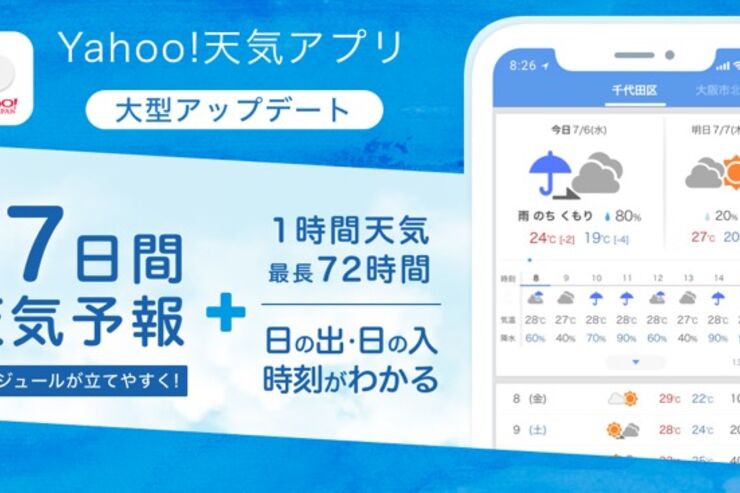 「Yahoo!天気」アプリが大型アップデート　週間予報を8日→17日に、時間ごと予報を48時間→72時間に大幅延長