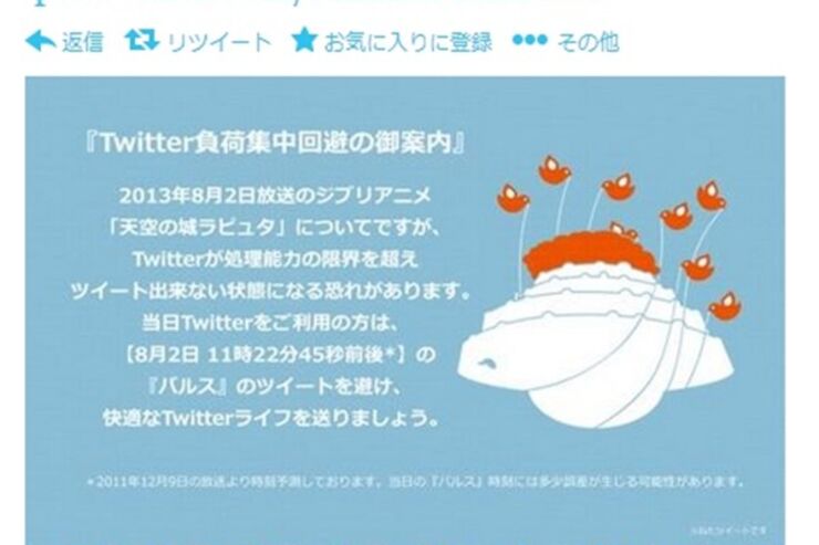 「バルス中止のお知らせ」ツイート拡散中