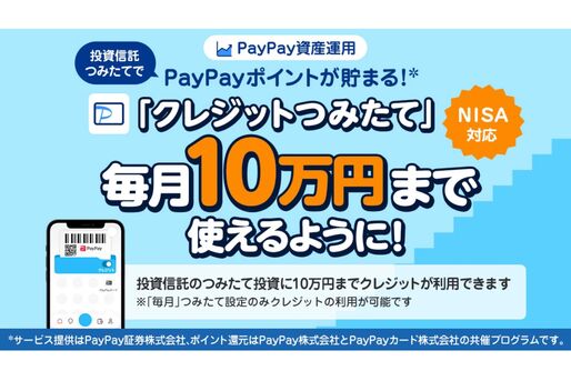 PayPay資産運用、「クレジットつみたて」の月上限を5万円→10万円に引き上げ