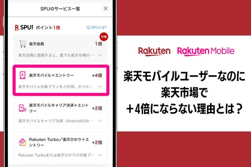楽天モバイルユーザーなのに楽天市場で＋4倍にならないとは