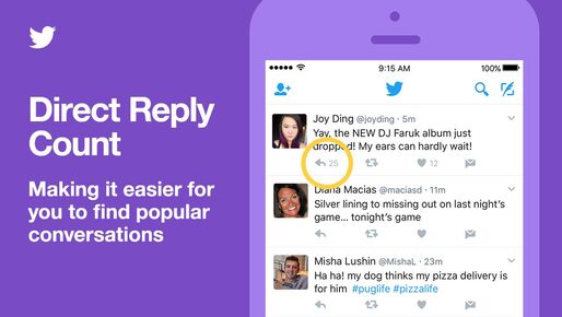 Twitter公式アプリ、返信数をリプライアイコン右横に表示する仕様変更
