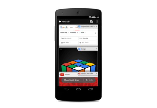 Android版Chromeがアップデート、閉じたタブを復元可能に