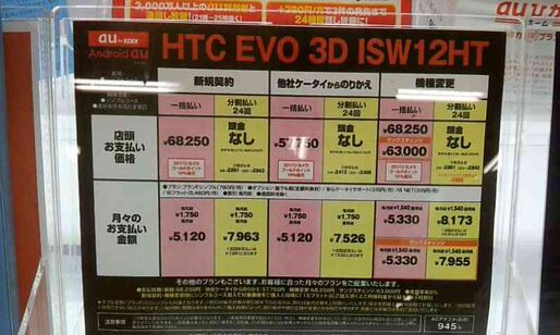 htc EVO 3D ISW12HTの価格 新規、のりかえ、機種変更