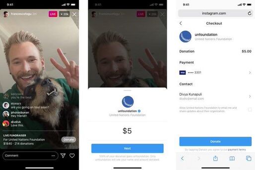 インスタライブを通じて募金が可能に、寄付金は非営利団体へ