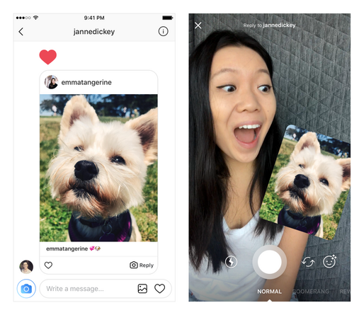 インスタグラム、ダイレクト（DM）の返信で相手の写真をスタンプ化して取り込む機能