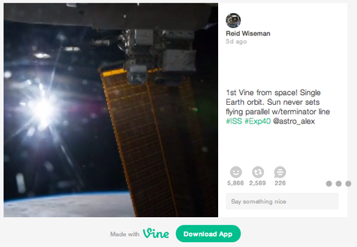 太陽が沈まない貴重な映像、宇宙から史上初のVine投稿