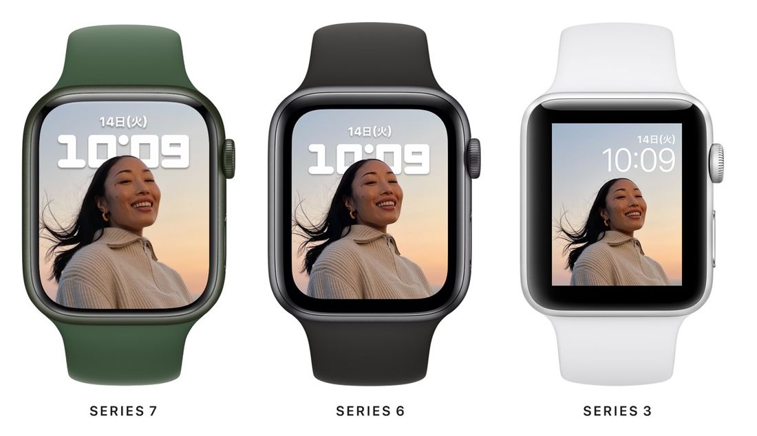 Apple Watch Series 7とSeries 6/Series 3のディスプレイを比較