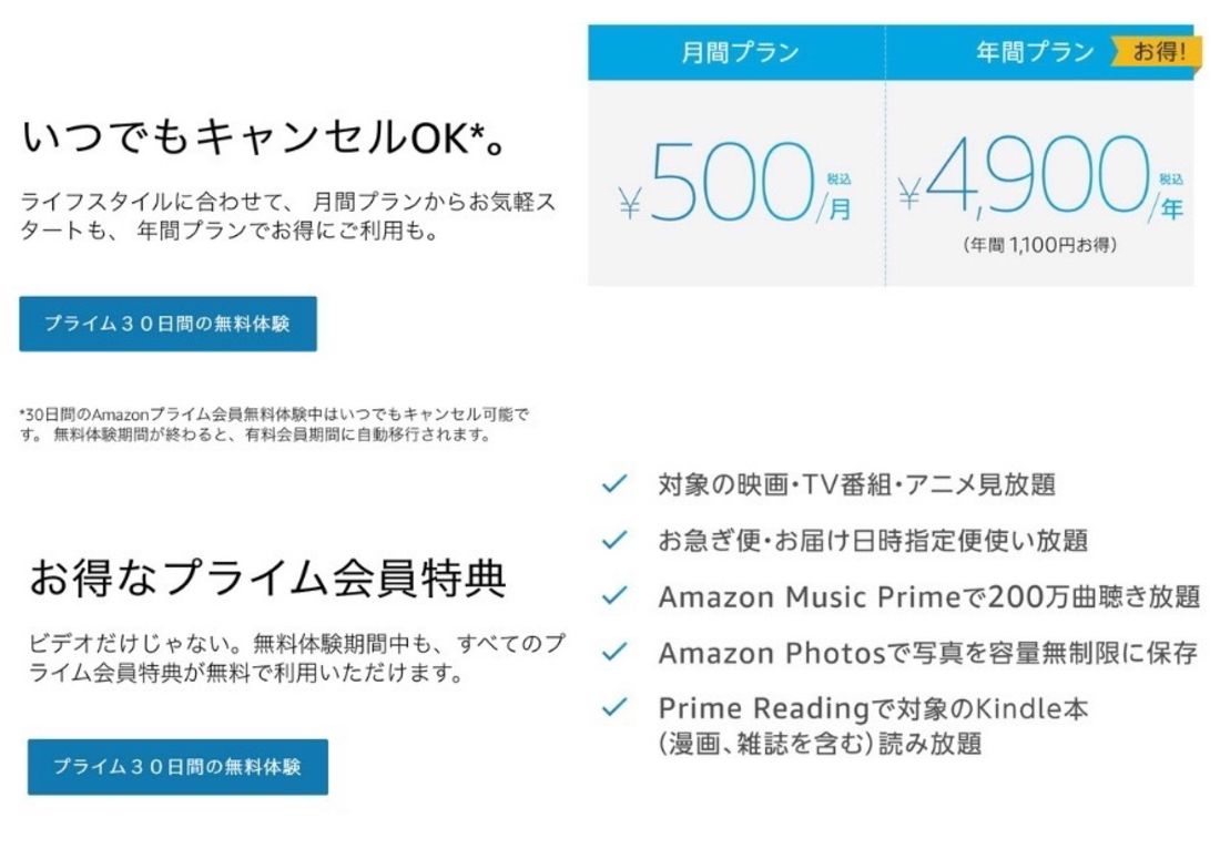 Amazonプライム特典