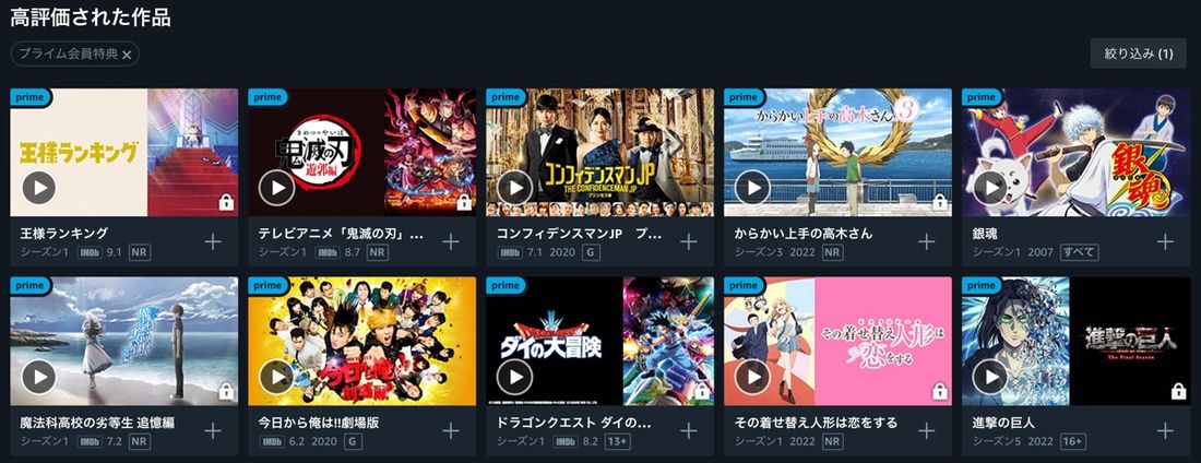 Amazonプライムビデオ 高評価された作品