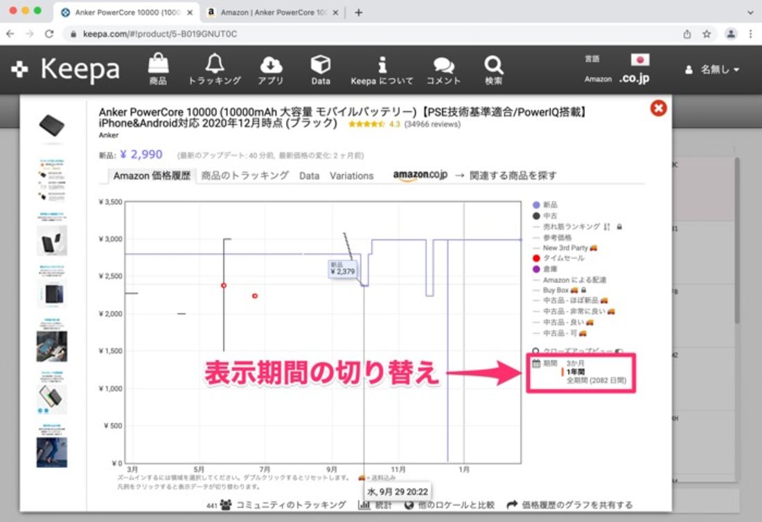 Amazonの価格推移が一目瞭然、「Keepa」の使い方【Chrome拡張