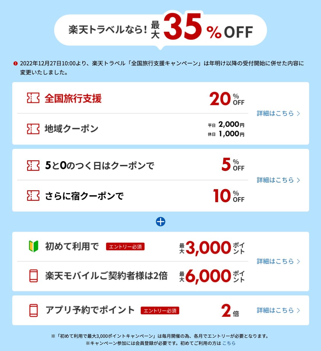 全国旅行支援キャンペーンで最大35%分お得に