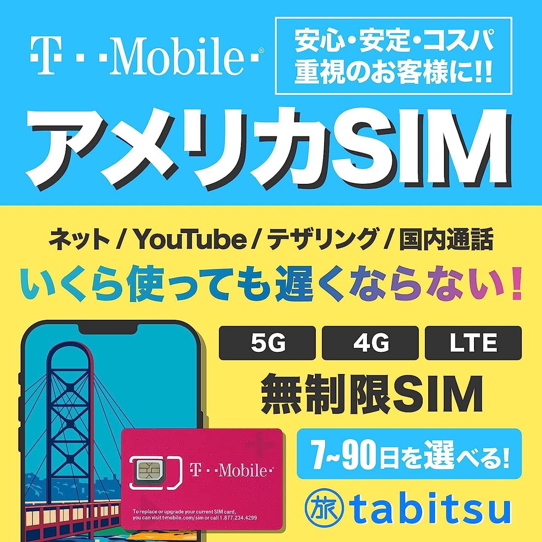 物理SIM版 アメリカSIM T-Mobile 7日間