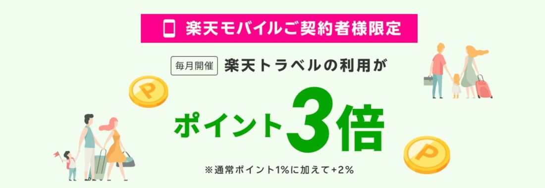 楽天モバイル契約者様特典  国内宿泊ポイント3倍