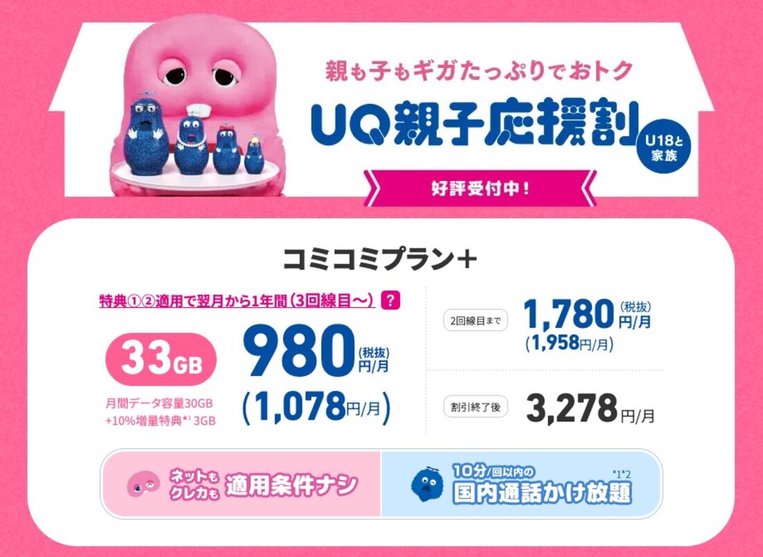 UQモバイル 親子応援割
