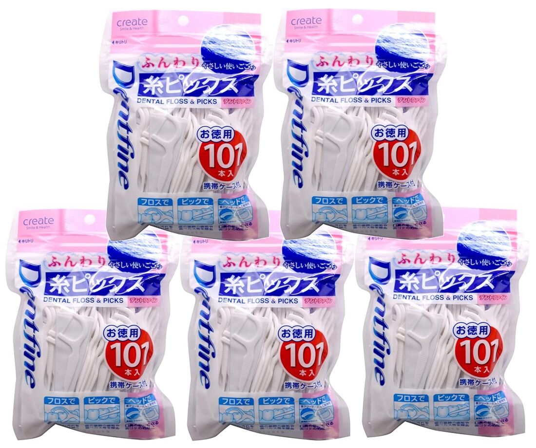 【Amazon.co.jp限定】 BULK LIFE(バルクライフ) 【大容量】 デントファイン 糸ピックス デンタルフロス ふんわり 101本×5個 (505本) 携帯ケース付き