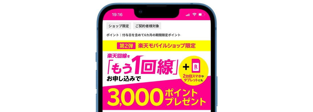 楽天モバイル 楽天回線をもう1回線申し込みで3000ポイントプレゼントキャンペーン