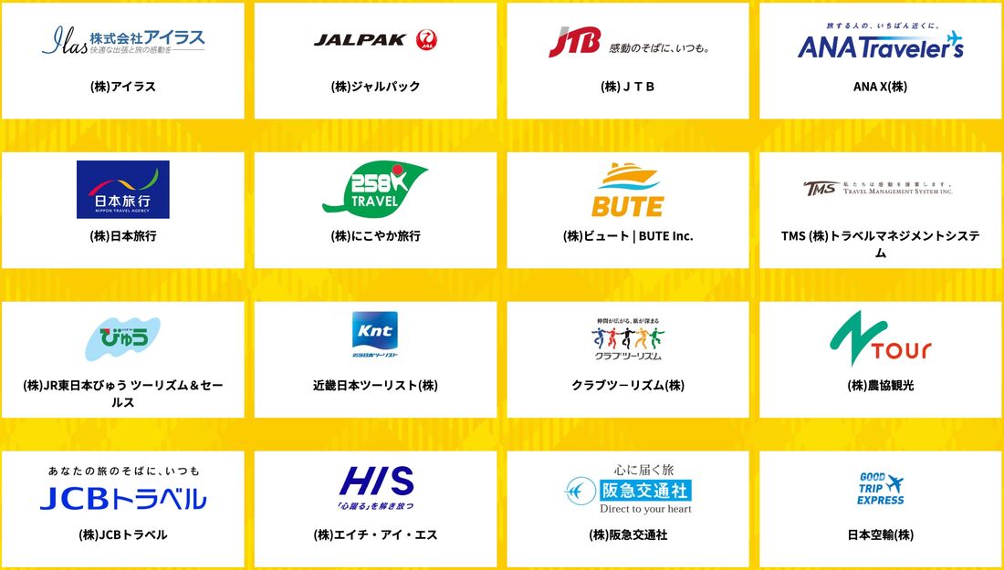 応募対象の旅行会社(一部抜粋)