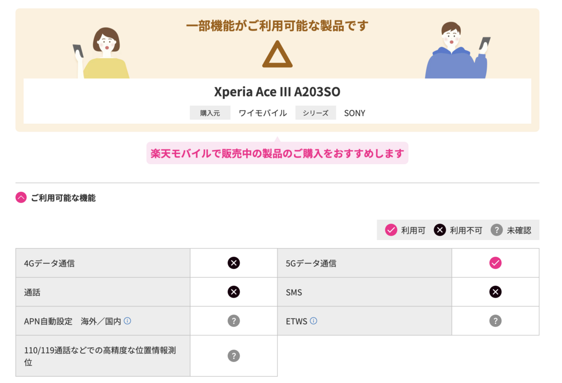楽天モバイルで使える機種
