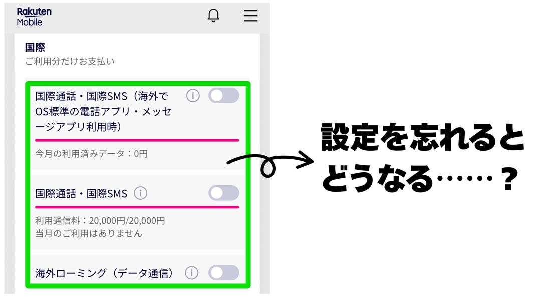 楽天モバイル 海外ローミング 設定し忘れ