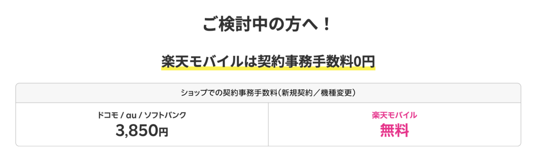楽天モバイルの契約事務手数料