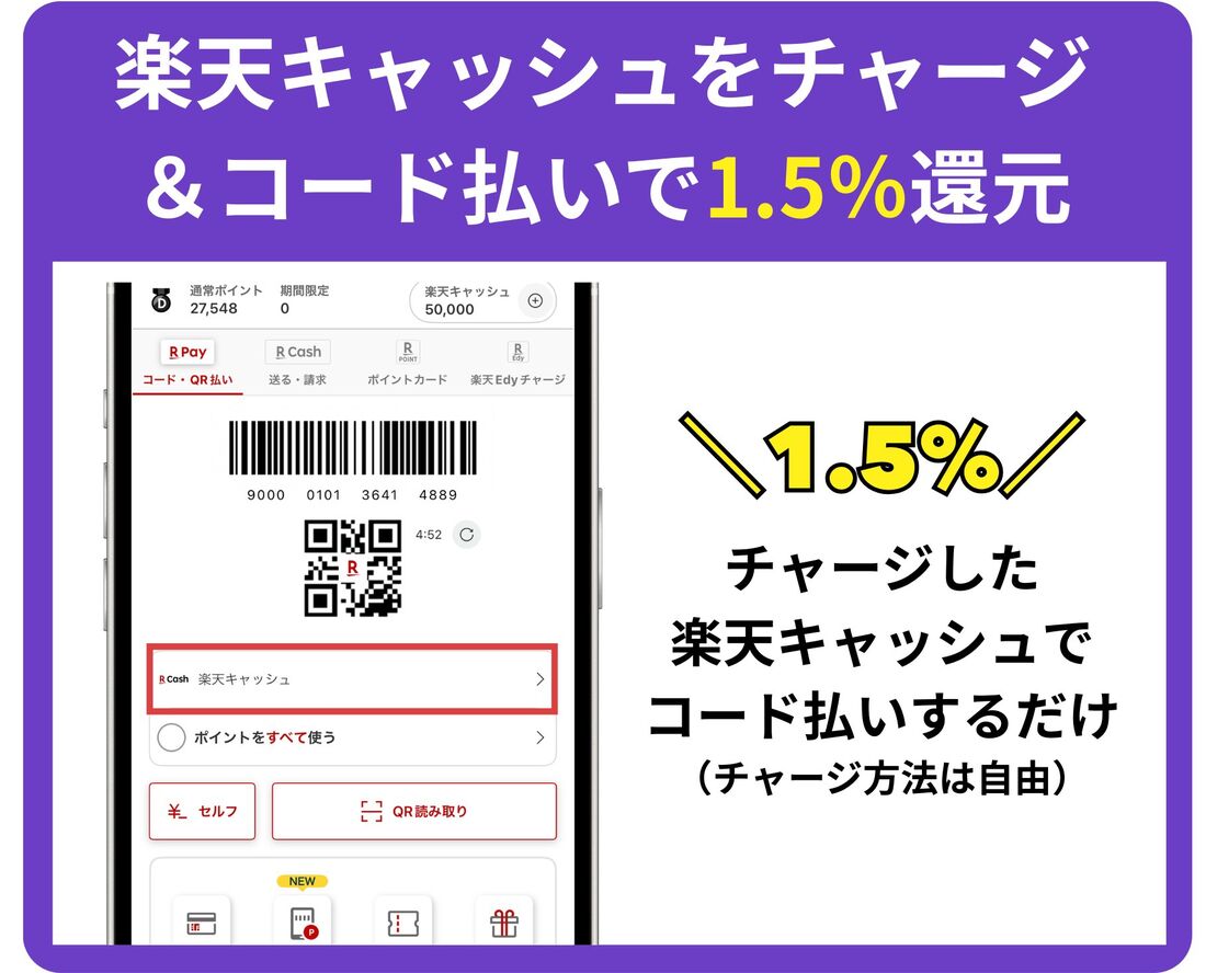 チャージ払いで1.5%還元
