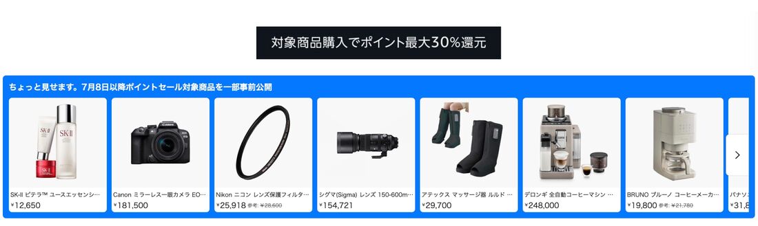 対象商品購入でポイント30%還元
