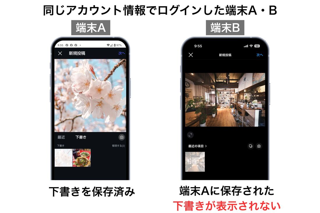 同じアカウント情報でログインした端末で検証