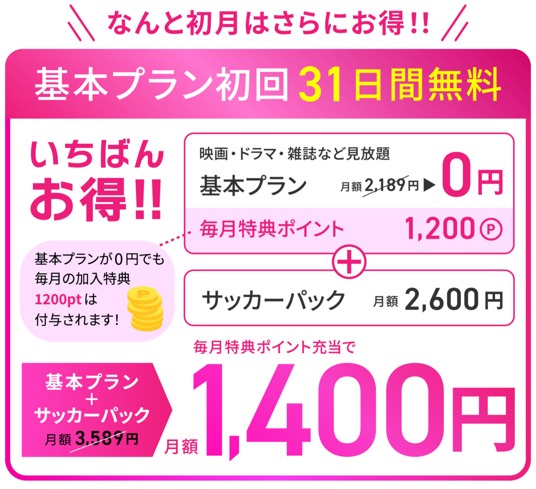 U-NEXT 基本プランとサッカーパックのセット