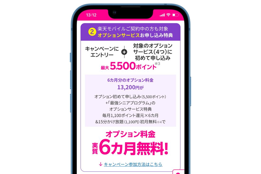 楽天モバイル 敬老キャンペーン オプションサービス申し込み特典