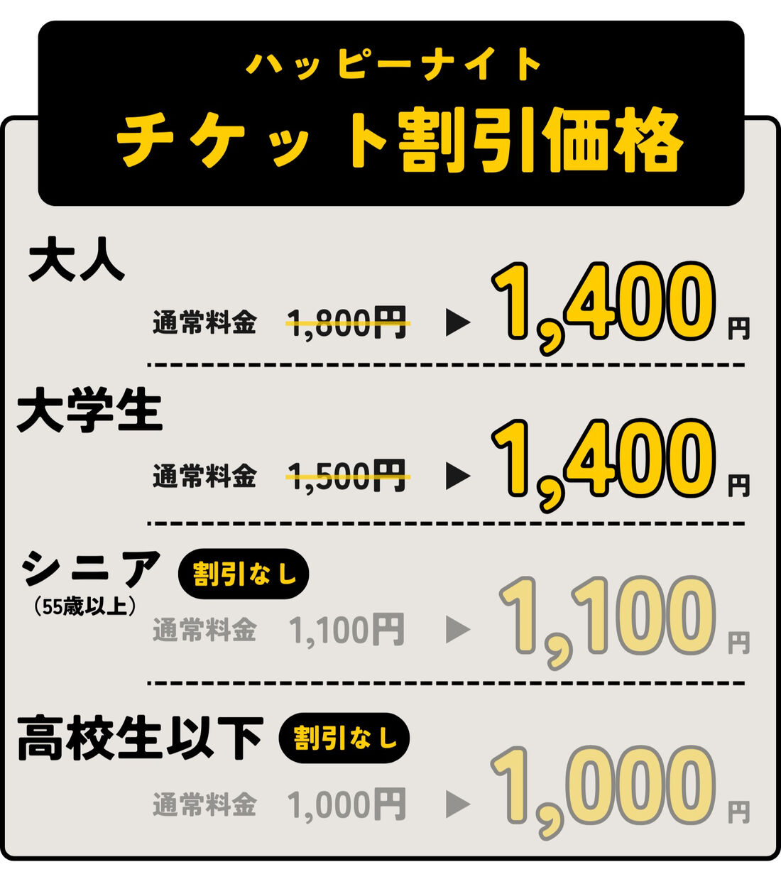 ハッピーナイト　チケット料金